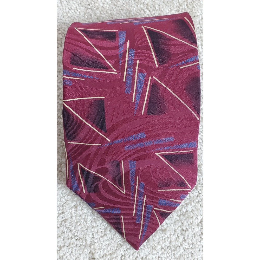 Vintage Hanover St. Men's Neck Tie Burgundy Geometric 100% Silk